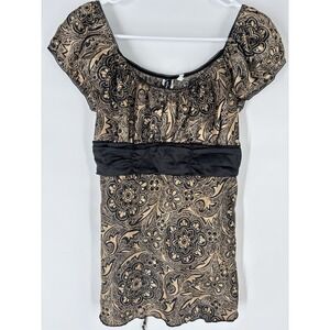 Vintage Y2K HeartSoul Babydoll Satin Paisley Puff Sleeve Top Sz XL Dark Romantic